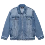 FRAYED SKULL PATCH DENIM JACKET INDIGO