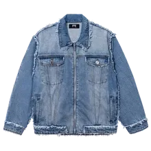 FRAYED SKULL PATCH DENIM JACKET INDIGO