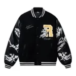 KOSUKE KAWAMURA EMBROIDERED VARSITY JACKET BLACK