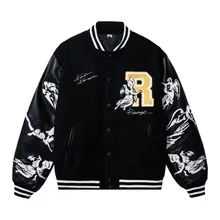 KOSUKE KAWAMURA EMBROIDERED VARSITY JACKET BLACK