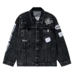 MOTO PATCH DENIM JACKET WASHED BLACK