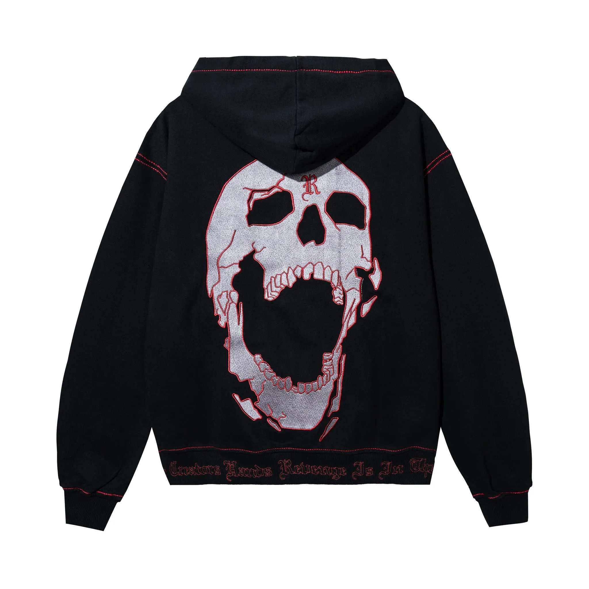 CONTRAST SKULL EMBROIDERED ZIP BLACK/RED