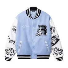 KOSUKE KAWAMURA EMBROIDERED VARSITY JACKET BABY BLUE