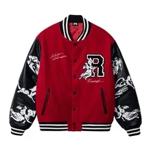 KOSUKE KAWAMURA EMBROIDERED VARSITY JACKET RED