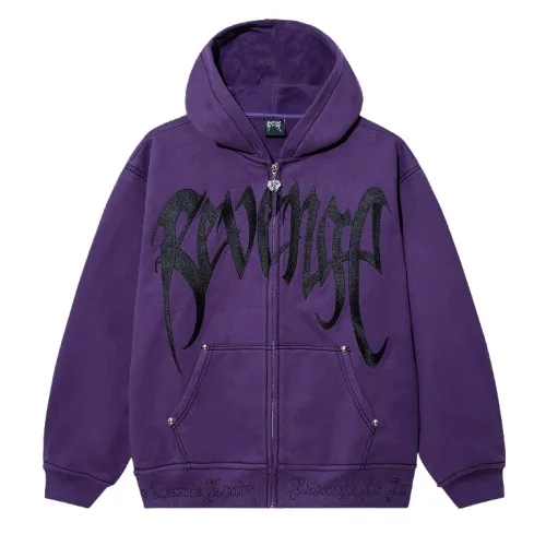 CONTRAST EMBROIDERED ZIP HOODIE PURPLE